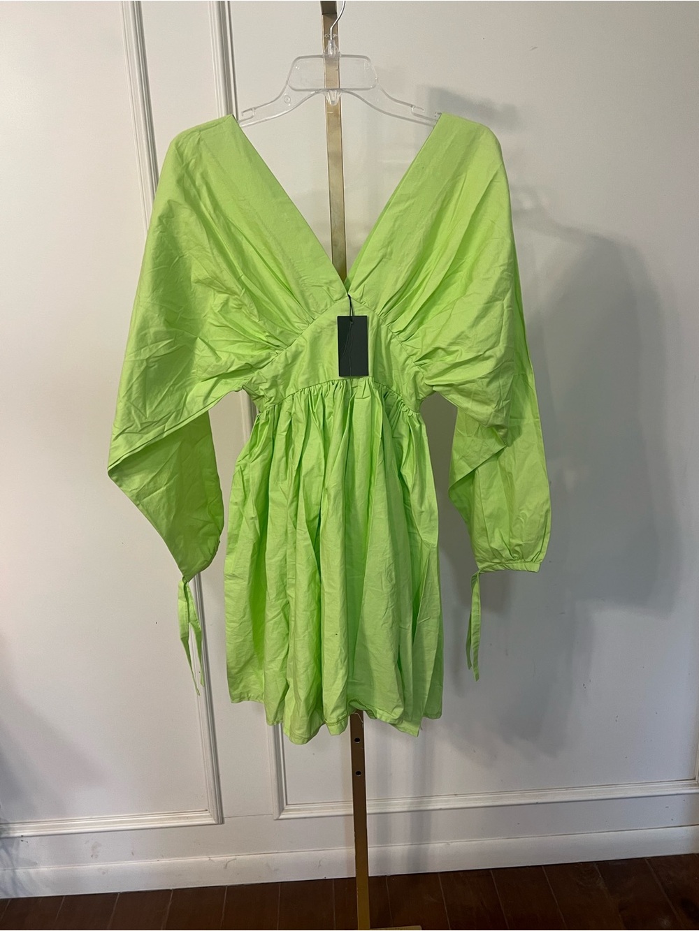 Vibrant Lime Green V-Neck Tunic Dress